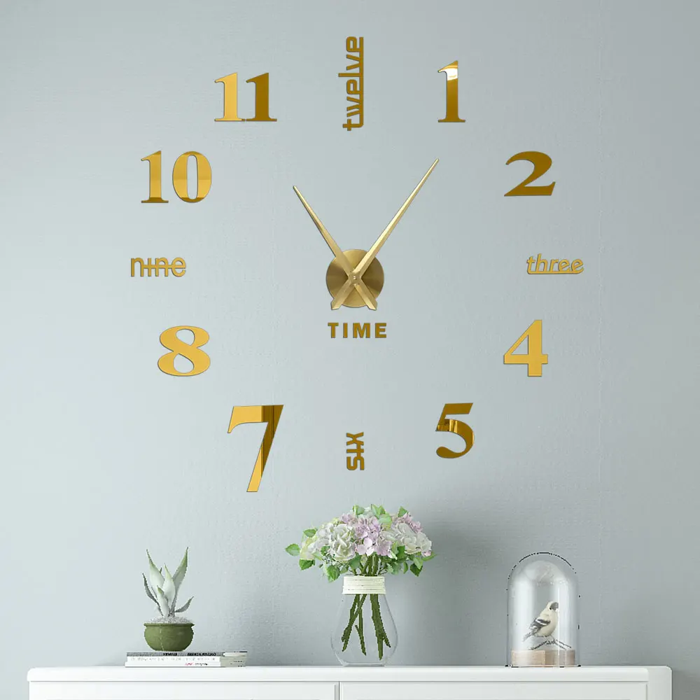 DIY Large Size 3D Digital Wall Clock Acrylic European Three-dimensional Creative Mirror Wall Sticker Clock Home Decoration