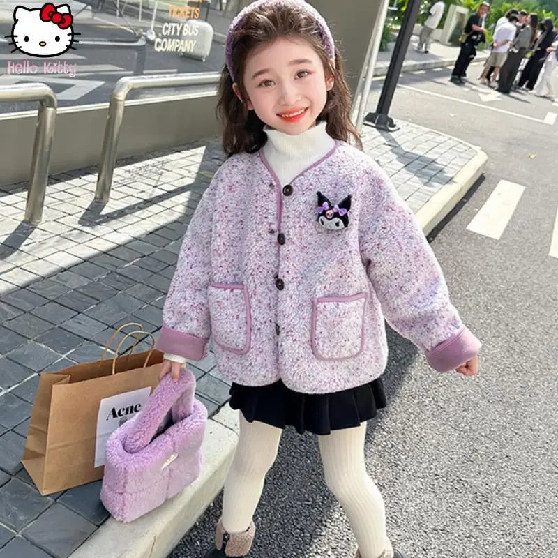 

Girl Kuromi Thickened Jacket Anime Autumn Winter Cartoon New Kawaii Children's Sanrio Clothing Warm All In One Coat Fashion Gift