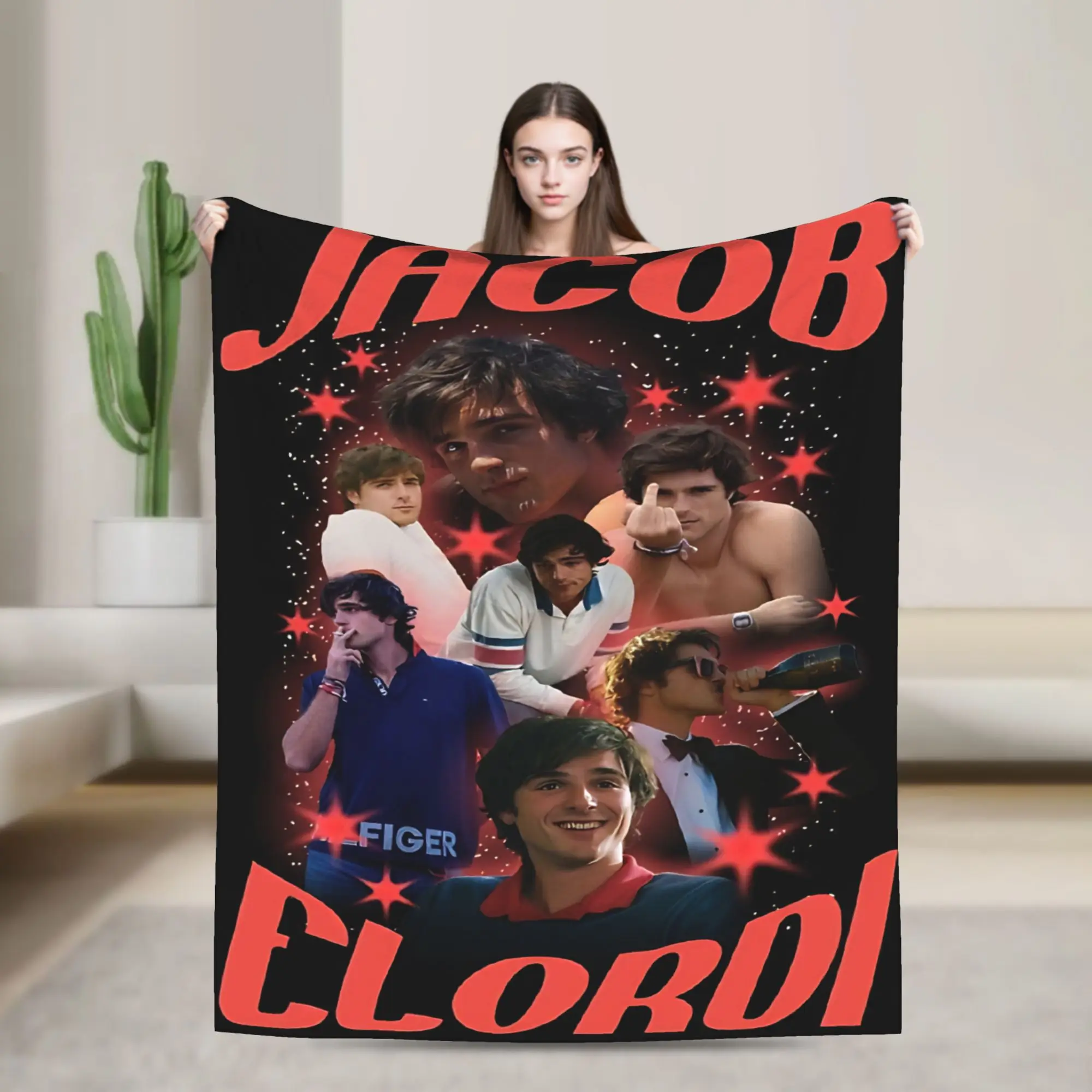 Jacob Elordi Actor Photo Collage Blanket Flannel Throw Blanket For Outdoor Super Warm Customized Quality Bedspread Gift Idea