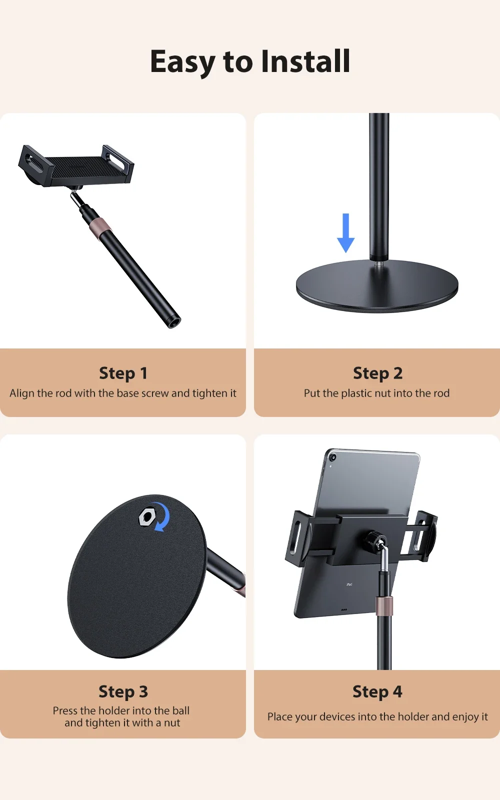 Drehbarer tragbarer Tablet-Monitorständer, höhenverstellbar, VESA-Monitor-Tablet-Halterung, freistehend, flache Tischhalterung für Geräte bis zu 17,3 Zoll. – Detail 9
