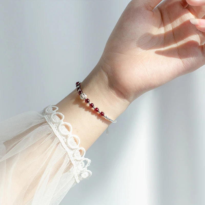 Modian Natural Garnet Little Balls Sterling Silver 925 Bracelet for Women Link Chain Bracelet Ethnic Style Original Fine Jewelry