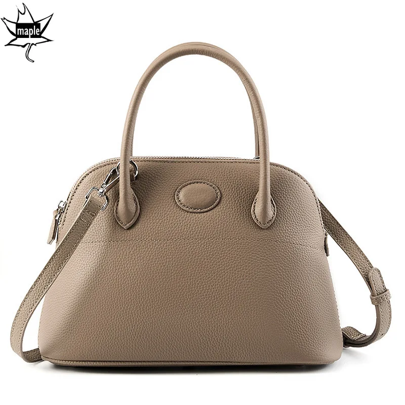 New Simple Fashion Shell Tote Leisure High-end Cowhide Leather Women's Handbag Business Office Lady Shoulder Bag Kakhi