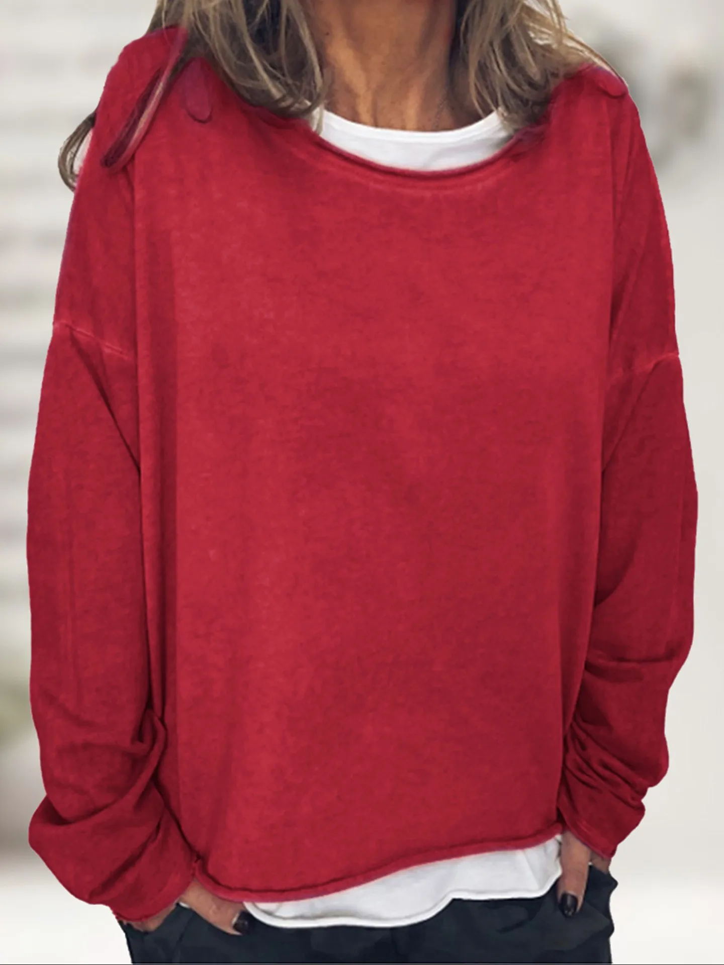 Women's Loose Fit Printed Crew Neck Long Sleeve Mid-Length Sweatshirt Soft Finish Pull On Women's Hoodies And Woman Clothes