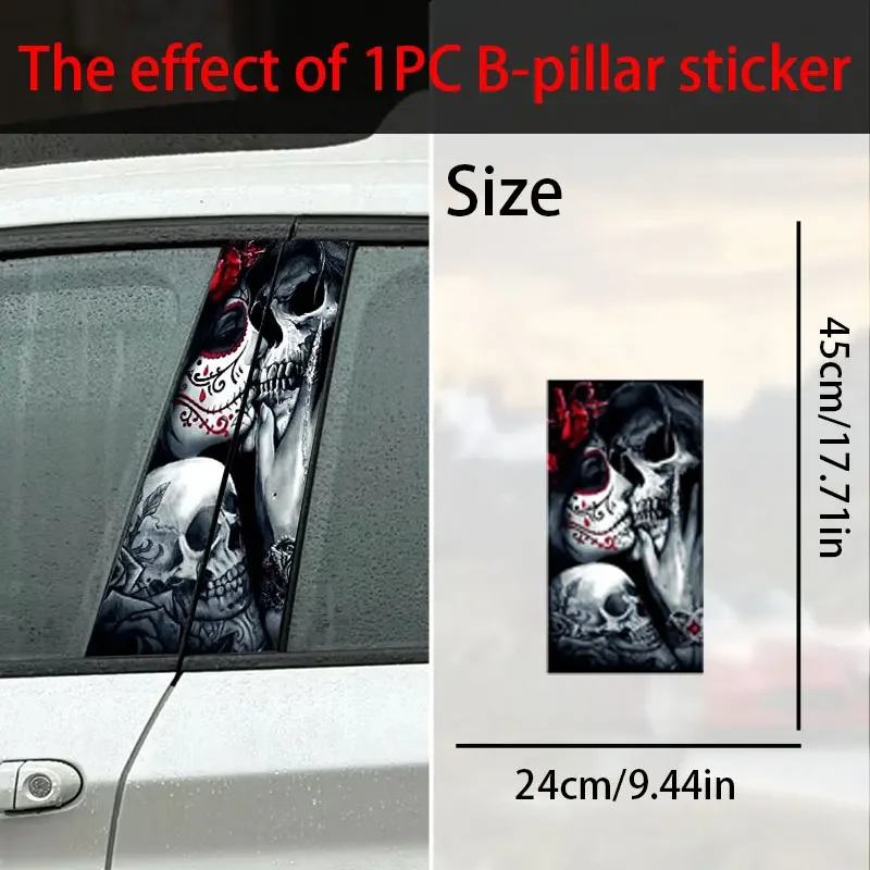 1PC Skeleton Couple Car Stickers Auto B Pillar Waterproof Halloween Decoration DIY Car Doors Pillar Gothic Skull Pattern Decals