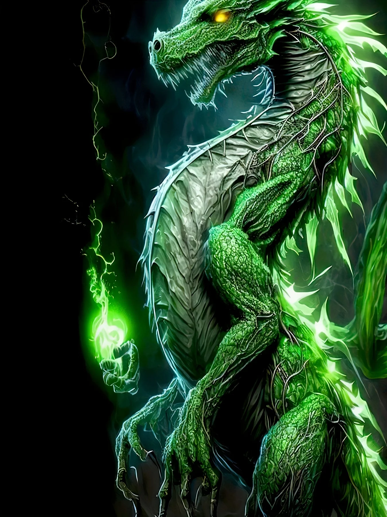 Schwarzes Damen-T-Shirt – Leuchtend grüner Drachen-Grafikdruck, märchenhaftes, feuriges Tier-Design für den Alltag – Detail 2