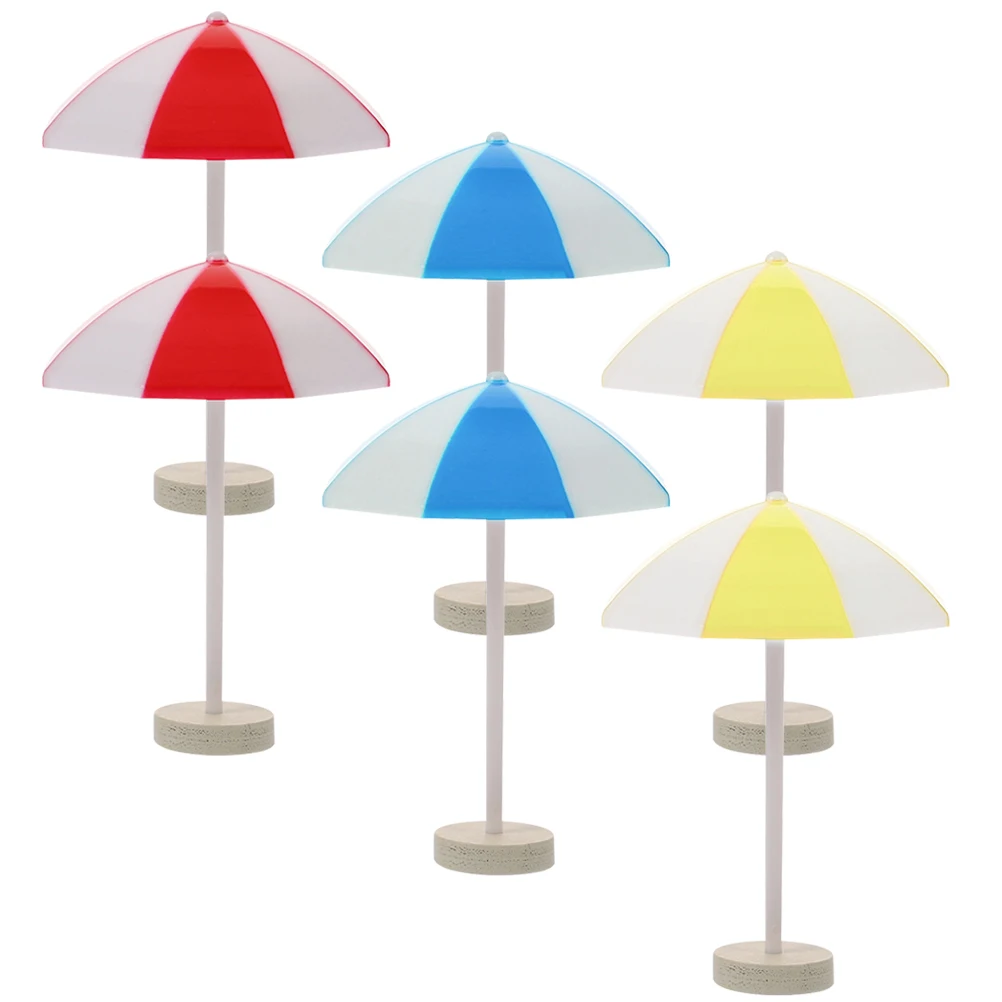 ร่มชายหาดจิ๋ว 6 ชิ้น ของตกแต่ง ร่มกันแดดขนาดเล็กสำหรับตกแต่งหน้าต่าง จัดวางทรายเล่น ฉากชายทะเล DIY ห้องเด็ก ตกแต่งกระถางต้นไม้