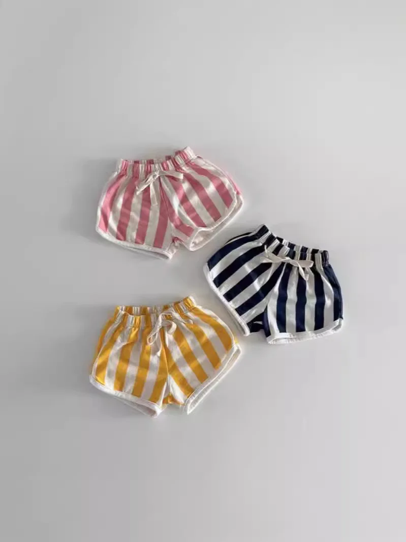 2024 Summer New Baby Cotton Shorts Candy Color Infant Boy Girl Striped Beach Shorts Toddler Casual Versatile Holiday Clothes