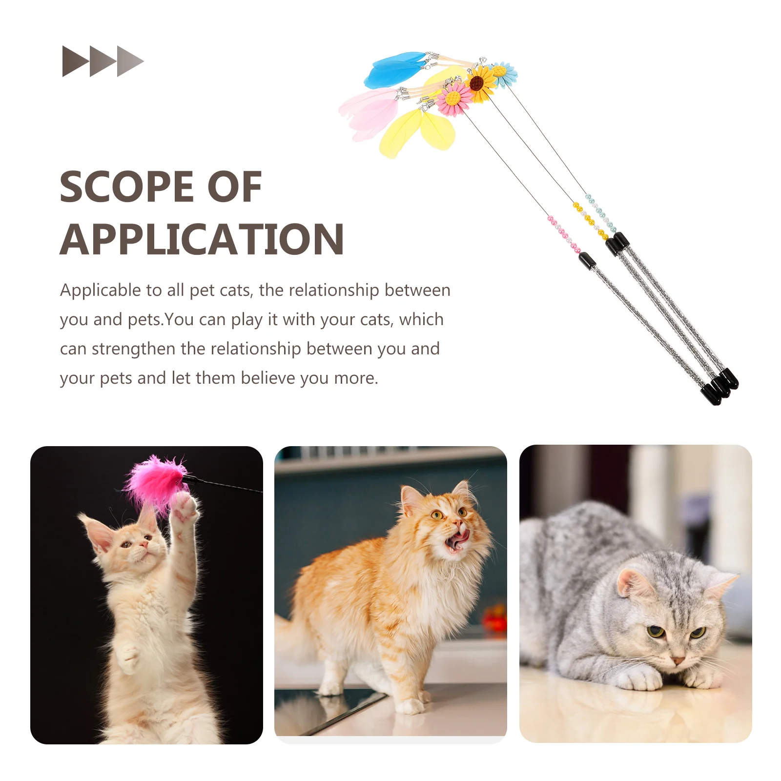 

3Pcs Cat Flirting Stick Interactive Playset Sunflower Design Cat Teaser Supplies Indoor Exercise Training Chasing Stick