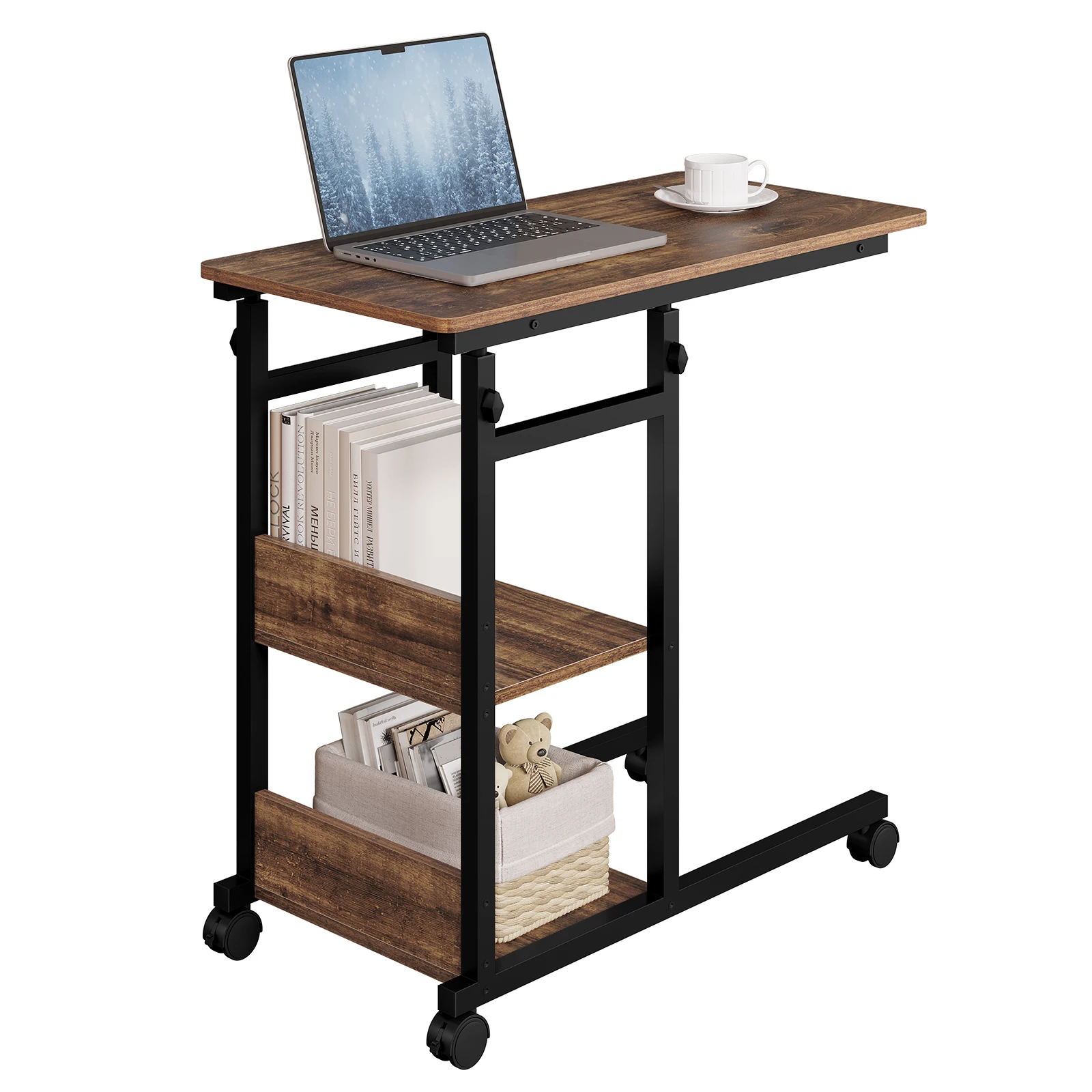 WOLTU Couchtisch, Beistelltisch, Bett-Sofa-Laptoptisch, C-förmig, höhenverstellbar, mit Rollen, Beistelltisch für Wohnzimmer, Schlafzimmer – Detail 6