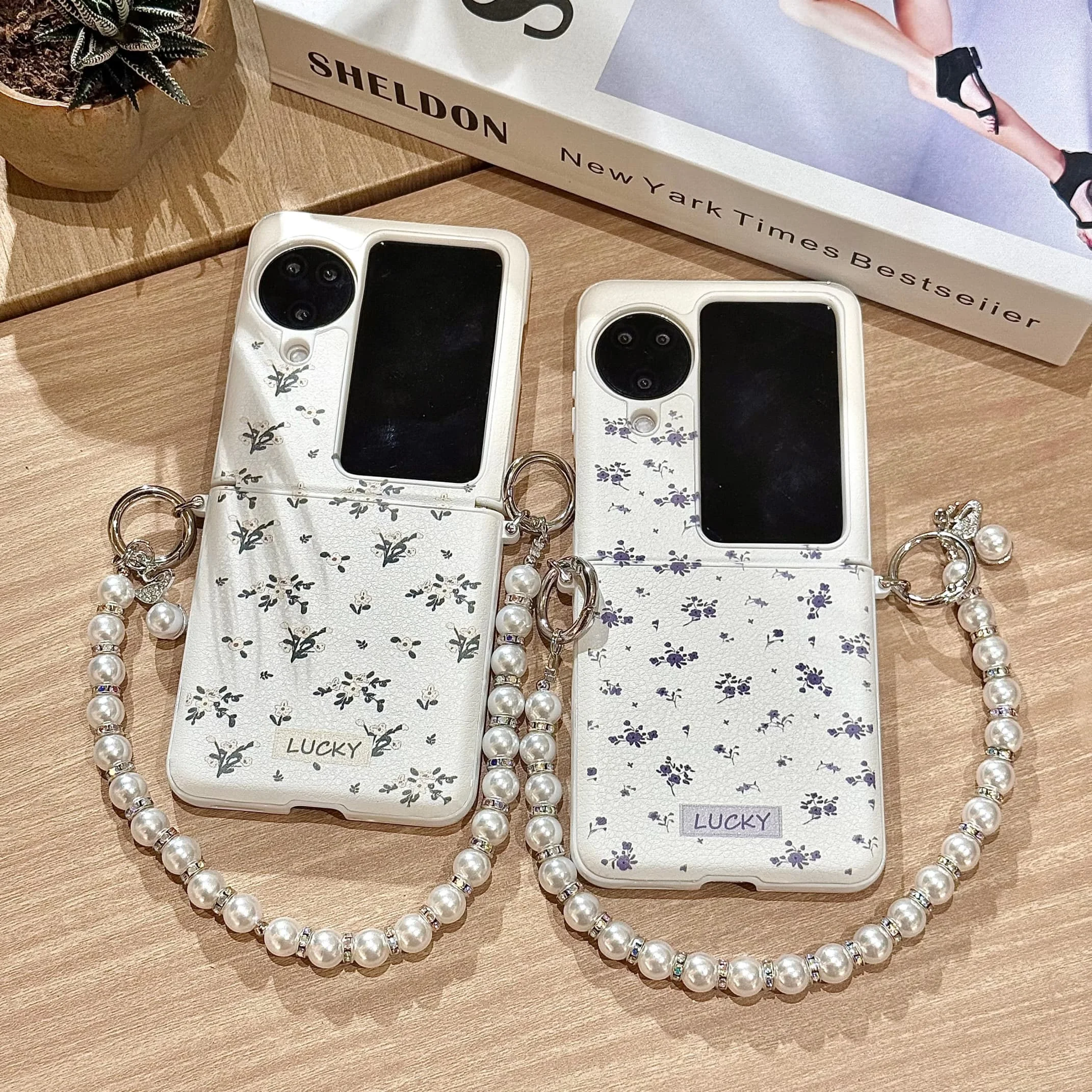 

Back Cover For OPPO Find N3 N2 Flip Case Purple White Flower Floral Bracelet Wristband Chain Hard Pc Shockproof Phone Case