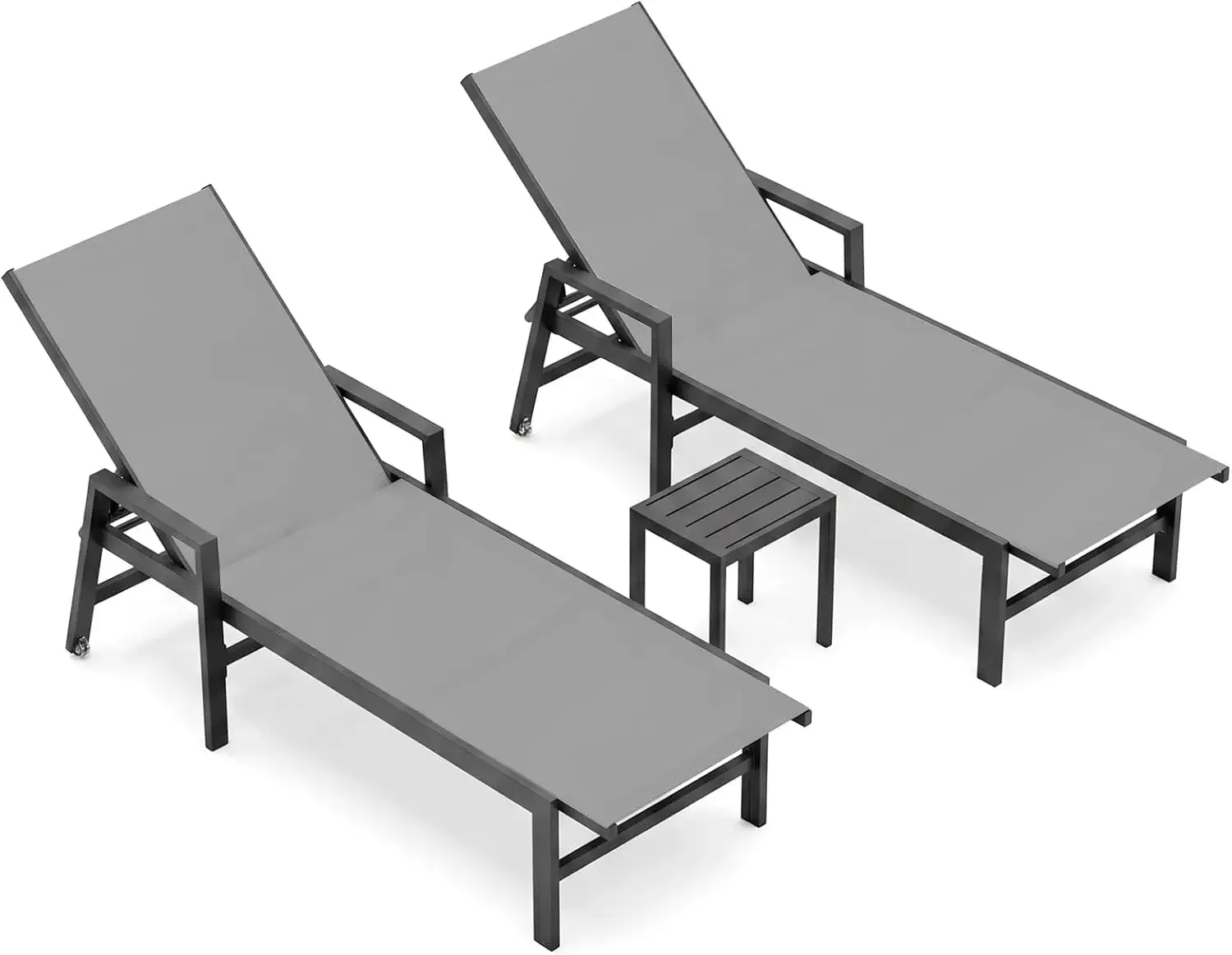 Patio Chaise Lounge Chair Outdoor with Wheels&Armrests, Aluminum Pool Lounge Chairs Five-Position Adjustable Recliner with Side