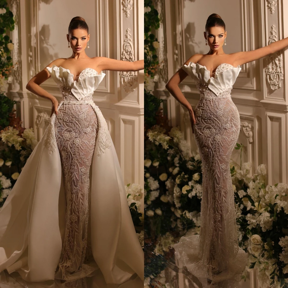 

Luxury Wedding Dresses Sexy Sweetheart Design Lace Appliques Mermaid Bridal Gowns Custom Made Detachable Train Vestido De Novia