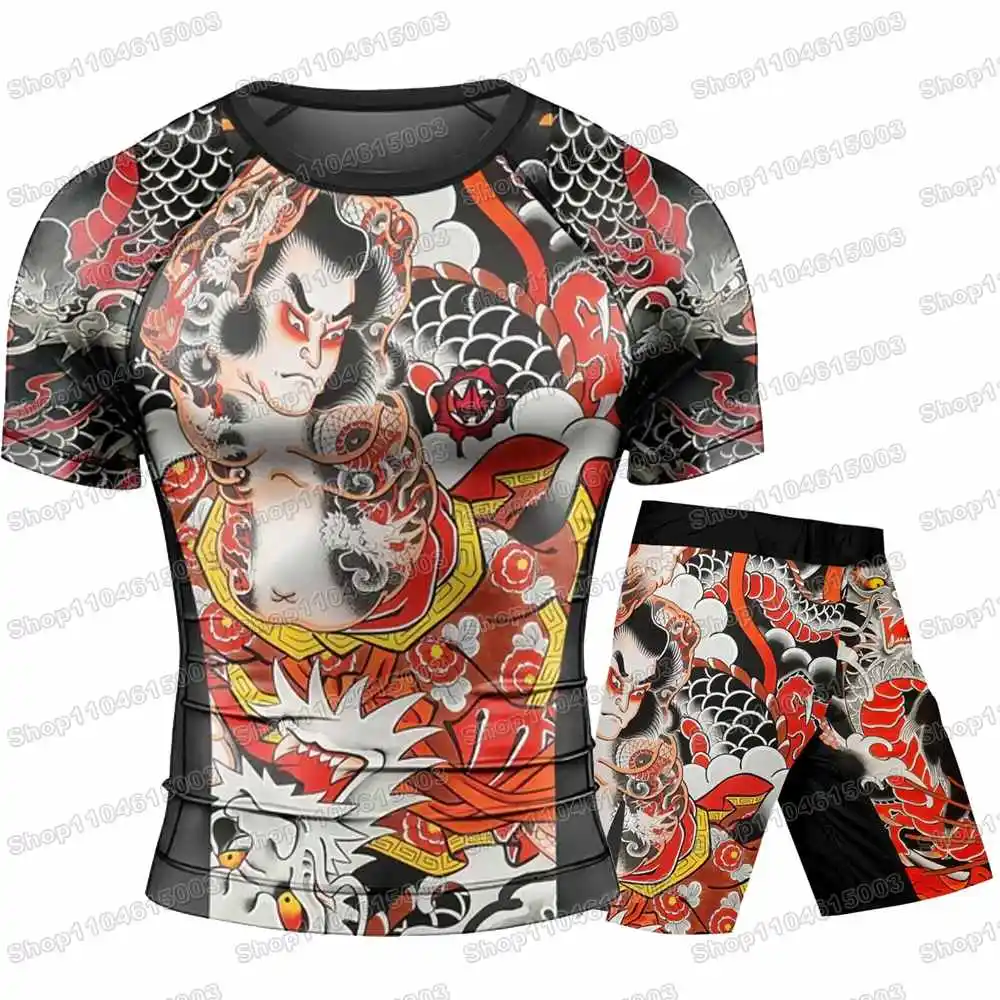 Kumonryu Wrestling  Rash Guards Surfing Jersey Beach Shirts Swimwear Diving Gym Shorts MMA BJJ Men Jiu Jitsu Fitness Sets
