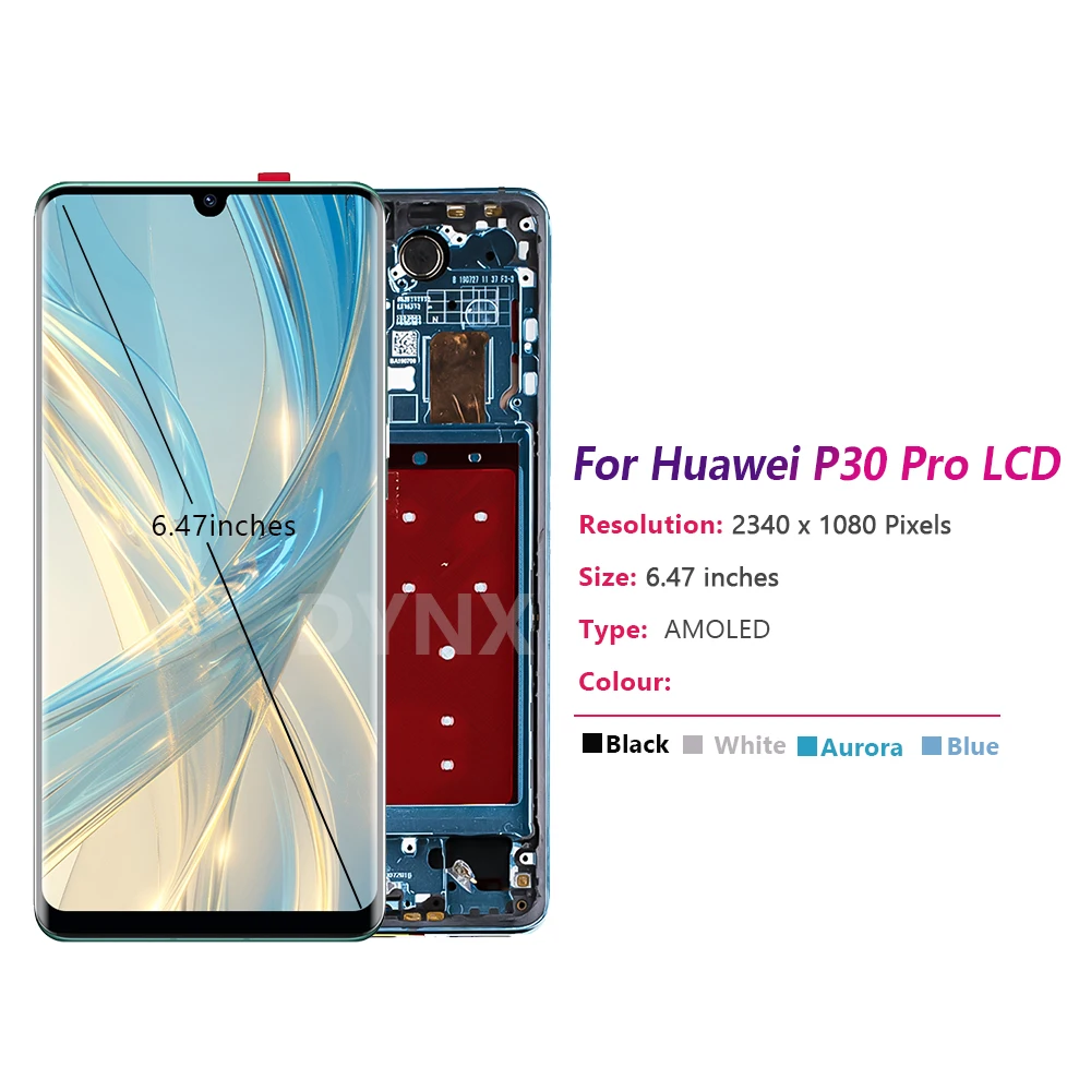6.47\'\'For P30Pro LCD For HUAWEI P30 Pro VOG-L29 L09 AL00 L04 AL10 HW-02L LCD Display Touch Screen Digitizer Assembly Replacement