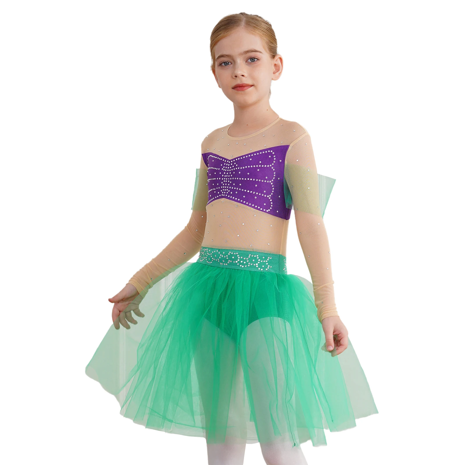 Girls Mermaid Princess Dress Halloween Cosplay Costume Ballet Dance Performance Long Sleeve Sequins Tutu Dress One Piece suit