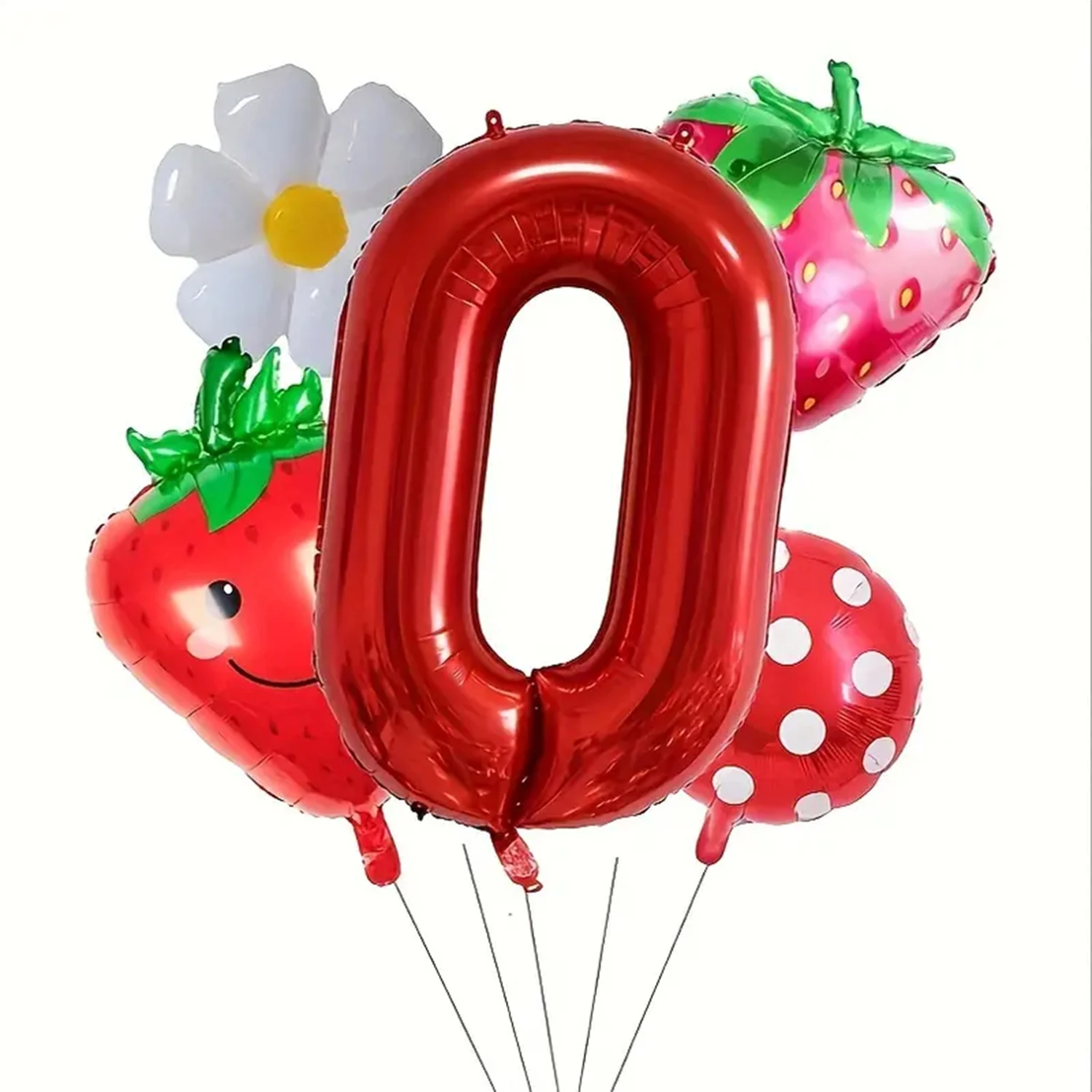 5-piece strawberry and red polka dot digital balloon set -32 inch aluminum foil, suitable for birthday parties and celebrations