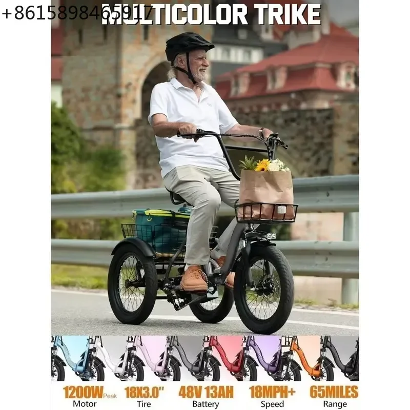 Folding Electric Trike for Adults 1200W Motor Tire 3 Wheel E Bike 624Wh Removable Battery 55 Mile Range 18MPH