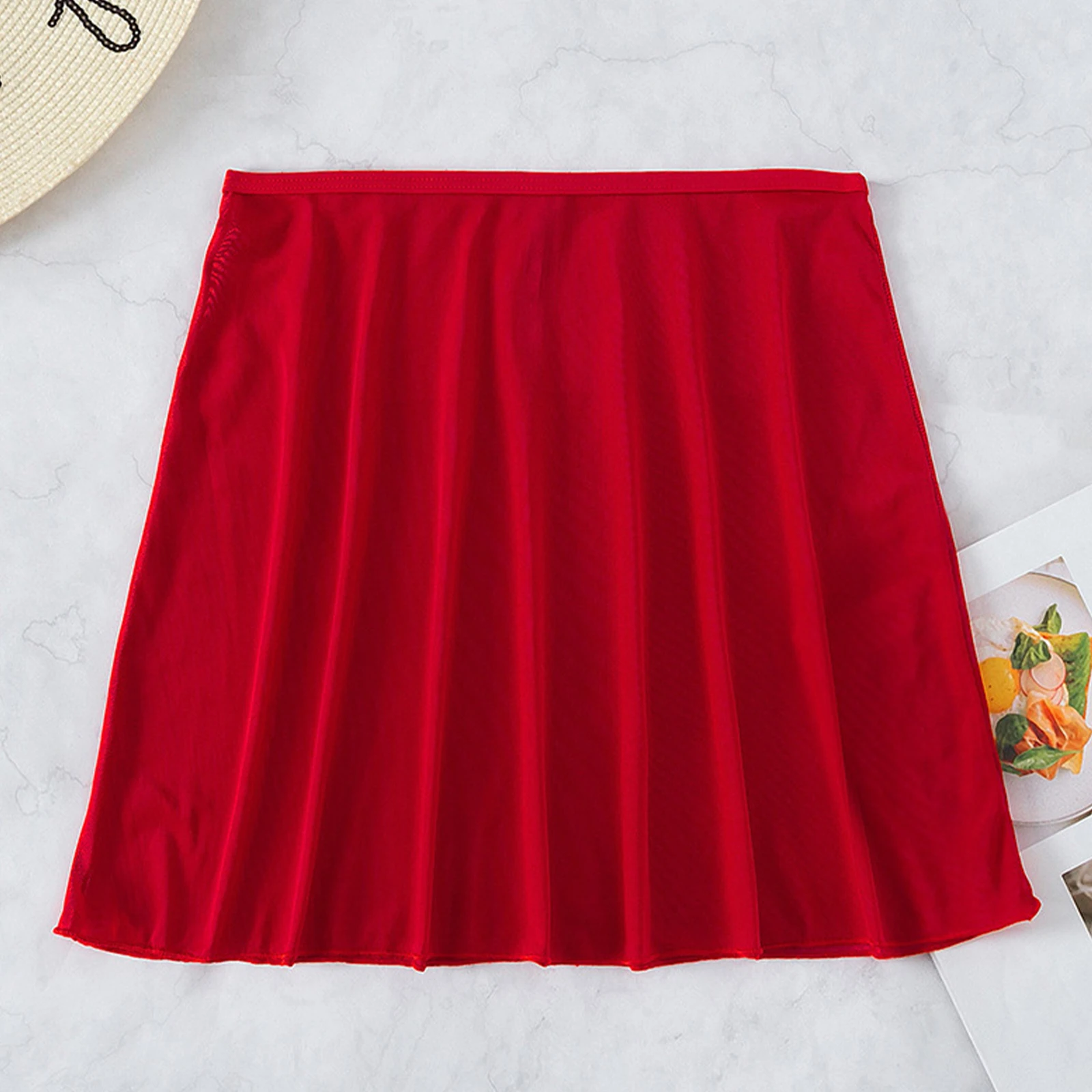 Baju renang wanita pinggang tinggi, baju renang wanita, baju renang kasual, rok Mini A-line, warna Solid, untuk kolam, Pantai