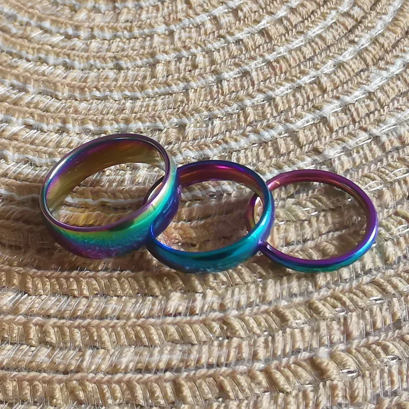 2mm 4mm 6mm Rainbow Colorful Rings For Men Women Trendy Cute Stainless Steel Wedding Ring Bands  LGBT  Jewelry