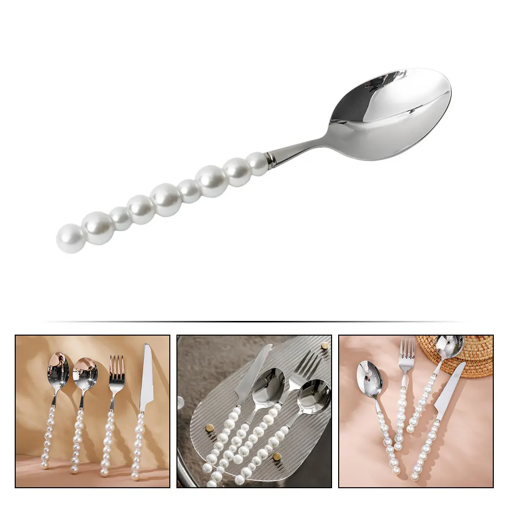 

Stainless Steel Steak Tableware Spoon Set Style Pearl Handle Western Kitchen Supplies Metal Tableware