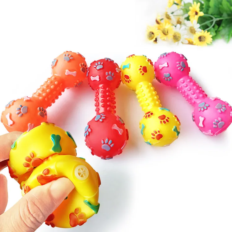 Neues Quietschspielzeug für Hunde – Kauspielzeug in Hantel- und Knochenform für Welpen, erwachsene Hunde, langlebiges Zahnen-Reinigungsspielzeug für Backenzähne – Detail 3
