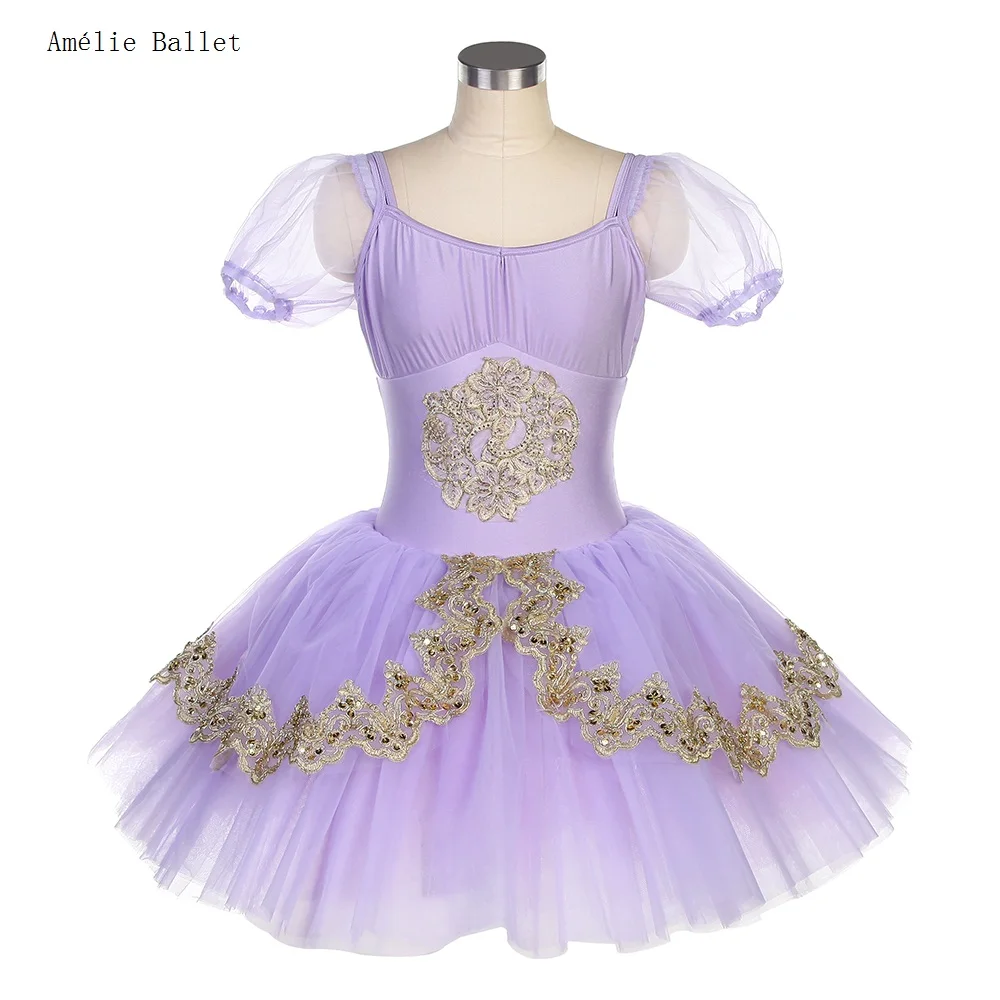 BLL060 Puff Sleeves Lilac Spandex Bodice Bell-shaped Ballet Dance Tutu Leotard Dress for child & adult Stage Performance Dress