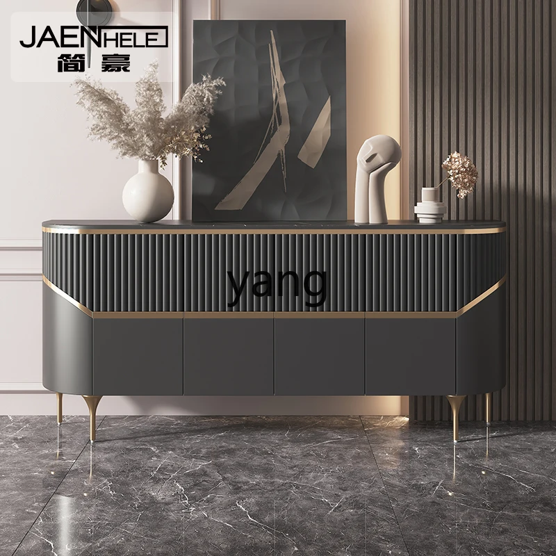 Yjq Entrance Cabinet Entry Door Living Room Modern Minimalist Decoration Storage Black Stone Plate Sideboard Cabinet