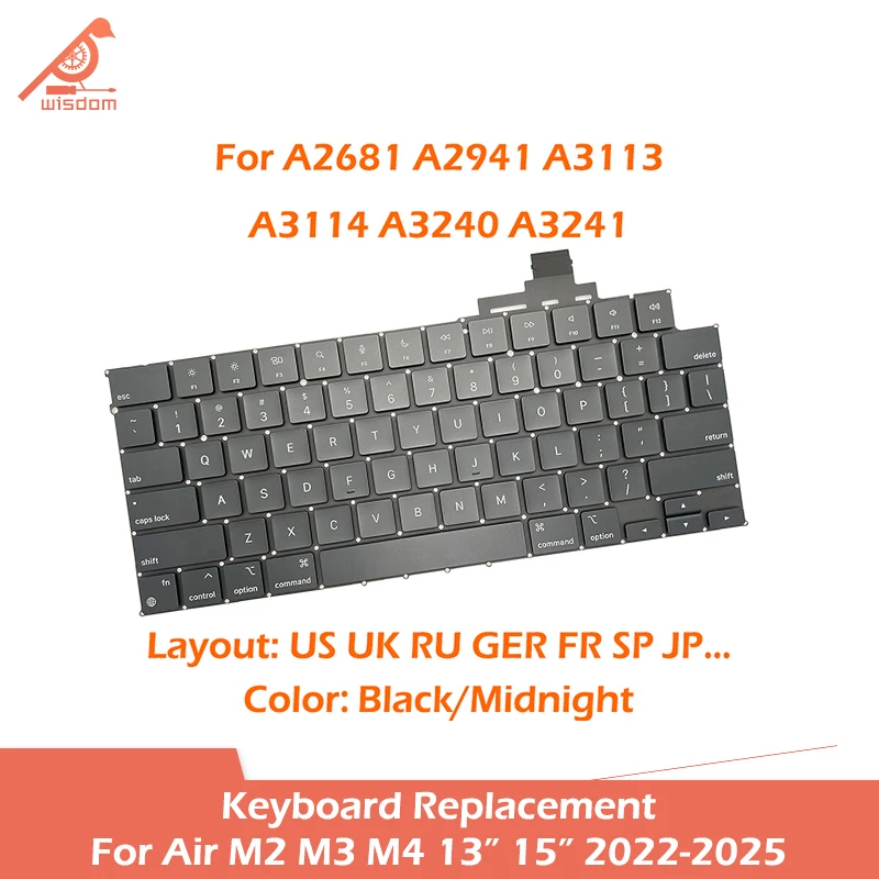 

Клавиатура для ноутбука A2681 A2941 A3113 A3114 A3240 A3241 для Macbook Air M2 M3 M4 13 "15" Замена клавиатуры 2022-2025