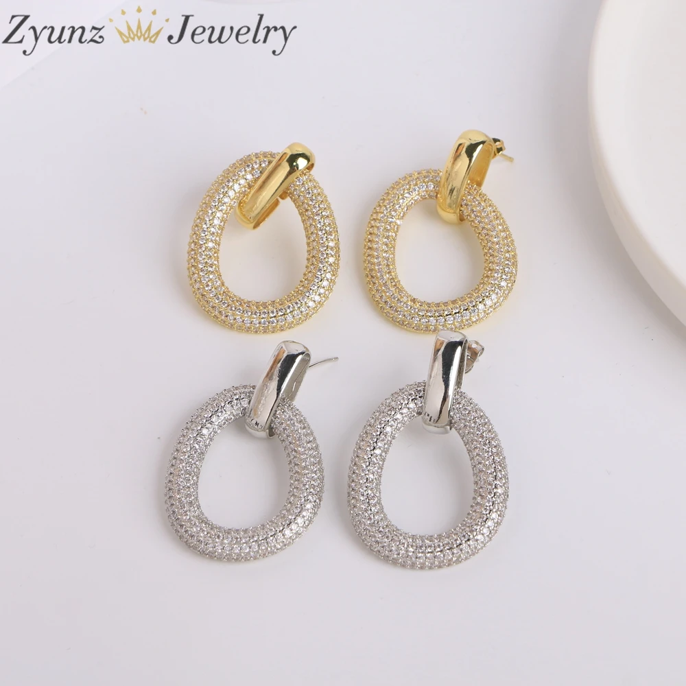 3 Pairs, New Trendy Drop Dangle Earrings For Women Zirconia CZ Paved Copper Gold Silver Color Elegant Luxury Wedding Jewelry