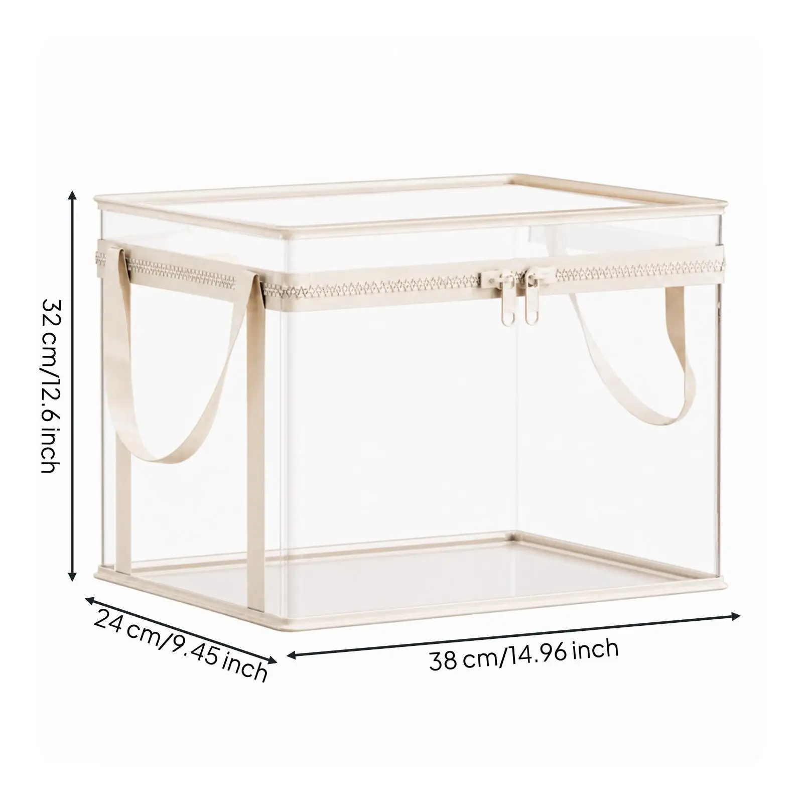 Dustproof Storage Container with Transparent Sides Zippered Lid Fabric Box for Closet Organizer Toys Dolls Stuffed Animals