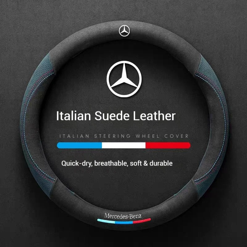 

Car Suede Anti-slip Leather Steering Wheel Cover For Mercedes-Benz A B C E S V R-Class A45 C43 CLA GLA GLB GLC SLK SL Vito GLE