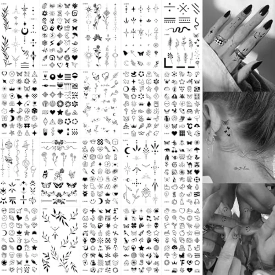 

630 PCS Finger Temporary Tattoo Adult, Fake Tattoos for Women, Realistic Small Tiny Mini Hand Tattoos Stickers for Adults, Wate