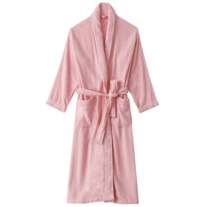 Terry Bathrobe Women 100% Cotton Pyjamas Lovers Home Dressing Gown Robes Solid Towel Fleece Long Sleepwear Bridesmaid Robe White