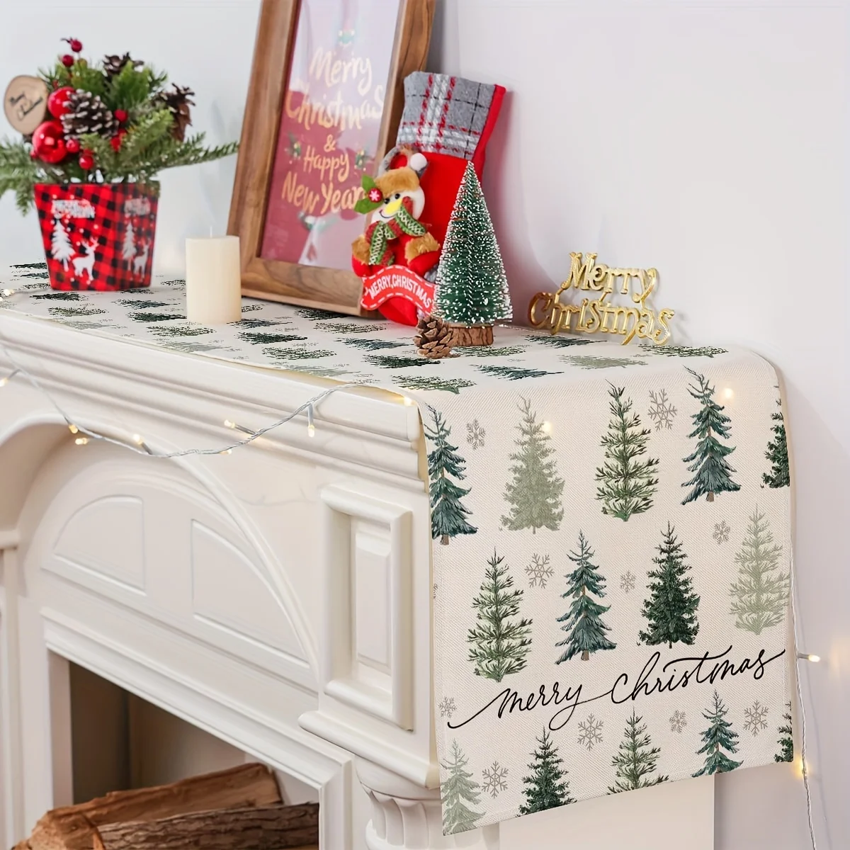 

Table Runner Christmas Tree Pattern is Suitable for Table Decoration Shoe Cabinet Decoration Sideboard Decoration