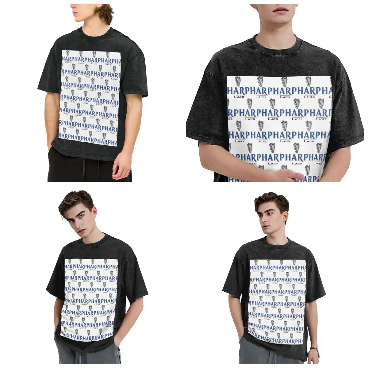 Streetwear T-Shirts Harp By Guins Washed T Shirt Short Sleeve Hip Hop T-Shirt Tops Tees for Men Women