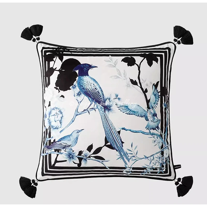 GUVINCI Oriental Furniture Floral Decorative Cushion Cover Blue White Porcelain Vase Print Pillowcase American Style Home Decor