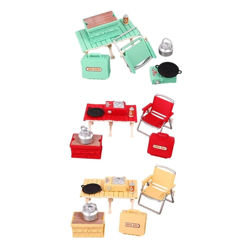Cadeira acampamento miniatura realista, modelo estatueta, conjunto para casa boneca, configuração cena,