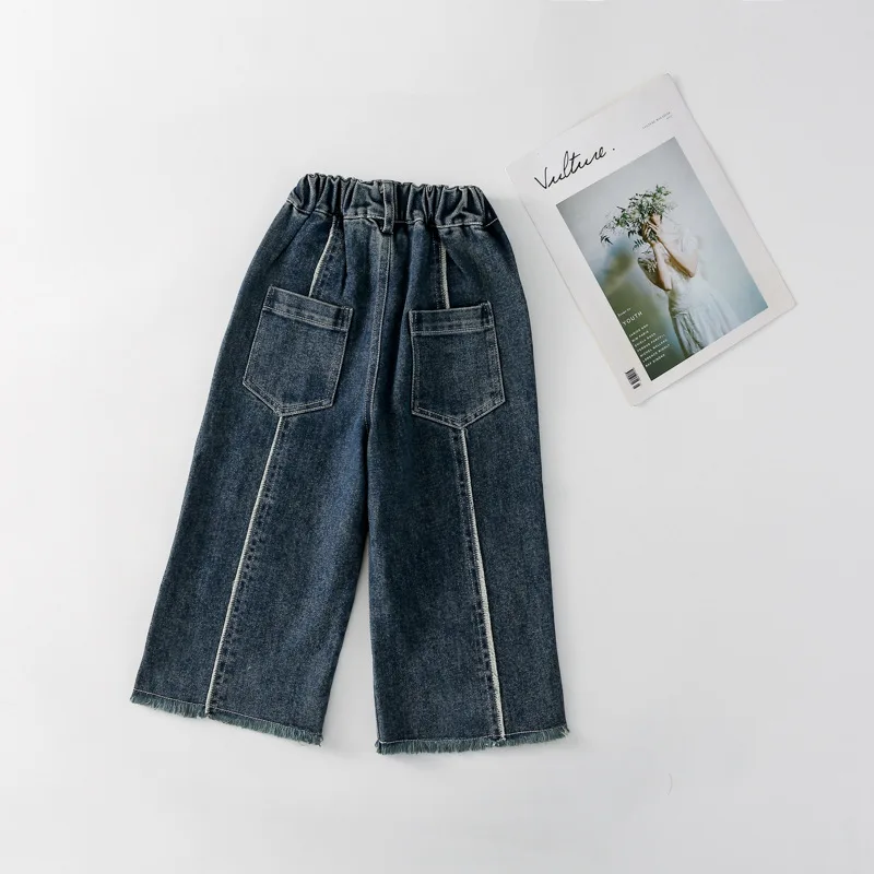 Korean Girls' Jeans 2024 Spring New Product Fashionable Baby Girls' Hairy Pants Children's Wide Leg Pants Straight Leg Pants