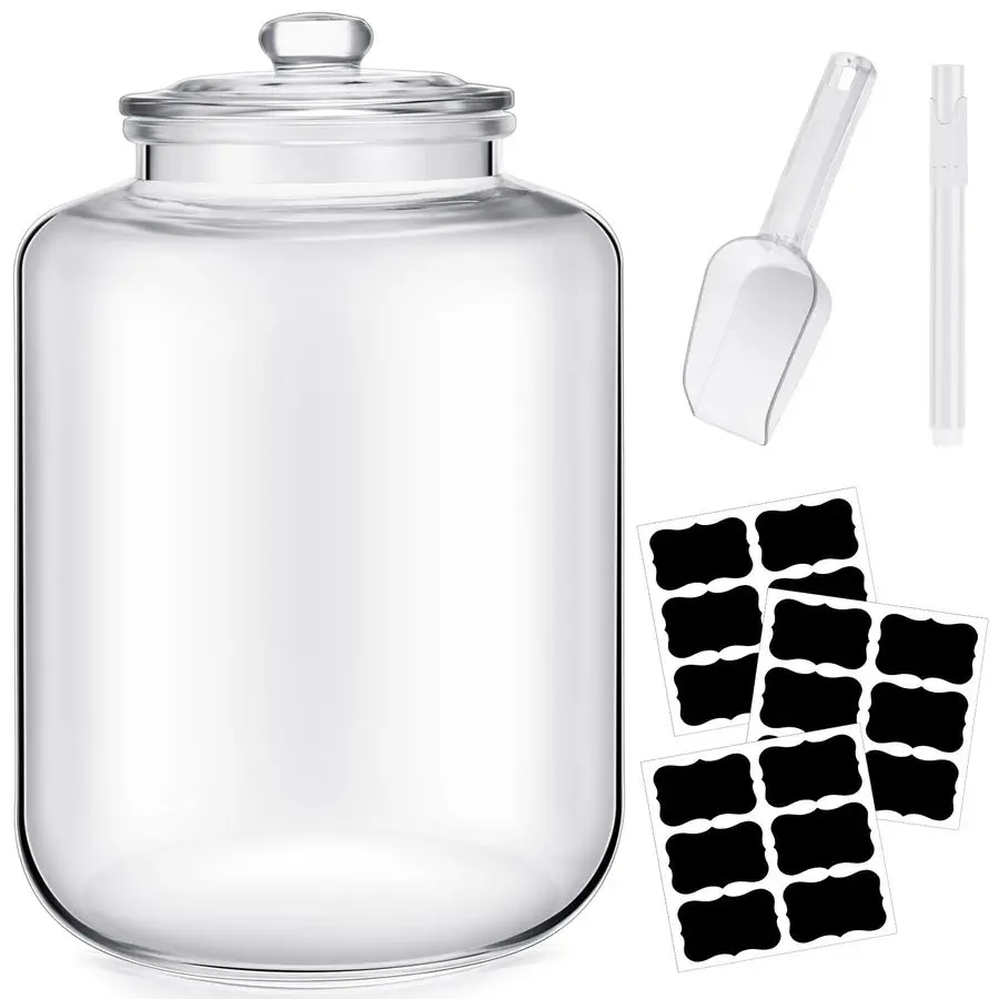 

6 Gallon Glass Jar with Lid Large Cookie Jar Big Opening Airtight Food Storage Canister Canning Pot for Flour Sugar Dog Treat P