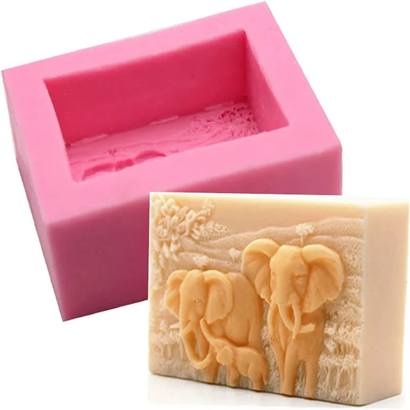 1 Pcs Elephant Family Silicone Soap Molds Animal Bar Soap Making Molds Square Soap Mould for Baby Shower