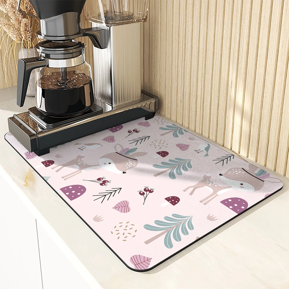 Absorbent Coffee Mat Dish Draining Mat Christmas Bear Kitchen Drying Mat Quick Dry Bathroom Drain Pad Kitchen Faucet Placemat