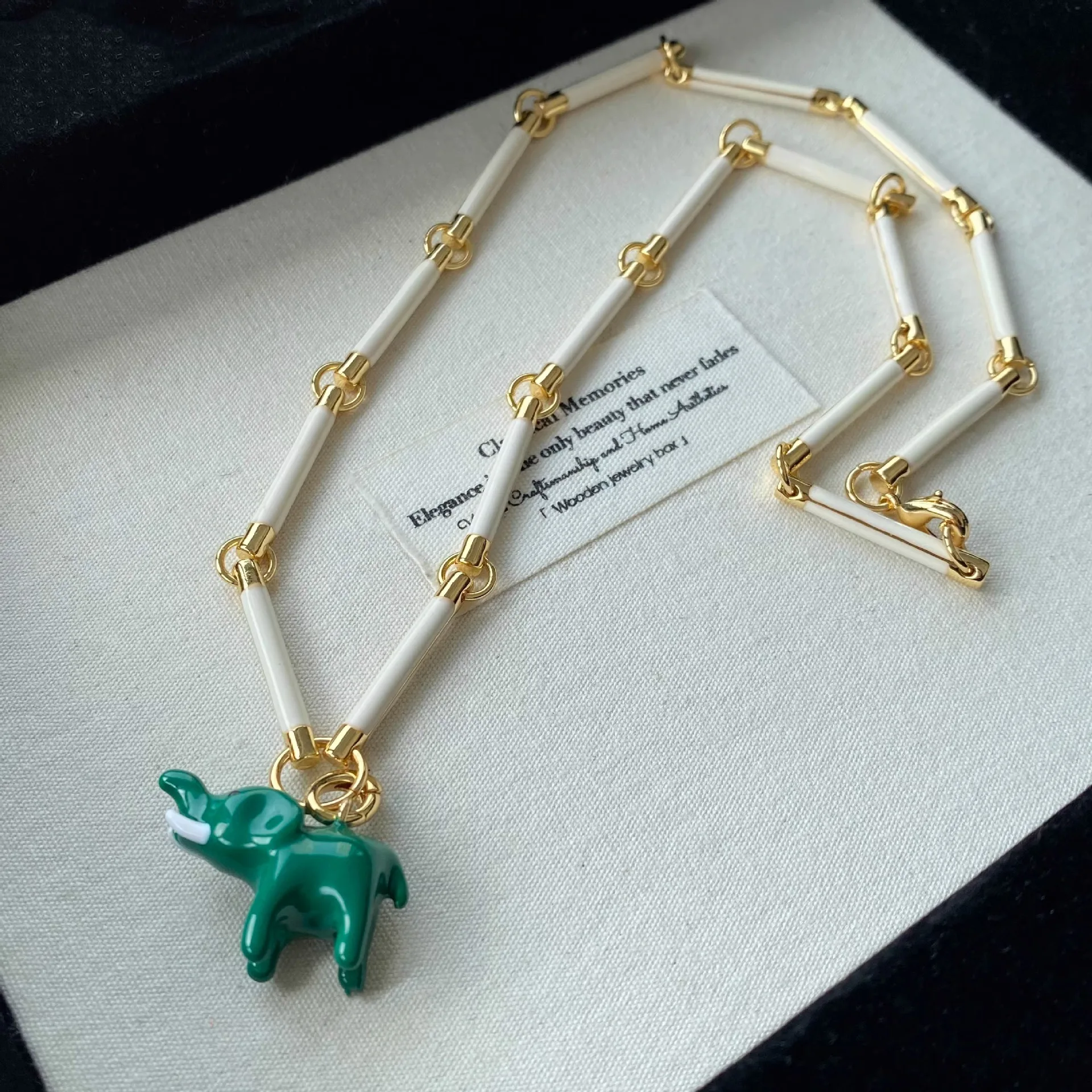 Summer Little Green Elephant Necklace Luxury Enamel Glazed Detachable Bamboo Clavicle Chain