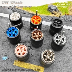 1/64 Wheels with Detachable Rubber Tires Five Spokes 12.7mm for Model Cars Refiting Parts for Hotwheels (5 sets for 5 Cars)