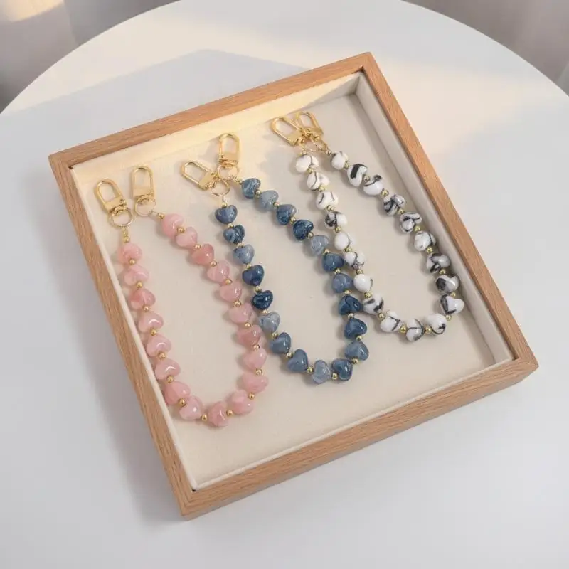 Fashion Mobile Phone Chain With Love Heart Pendant, Beaded Cellphone Lanyard, Multi-purpose Bag Chain Jewelry for Women