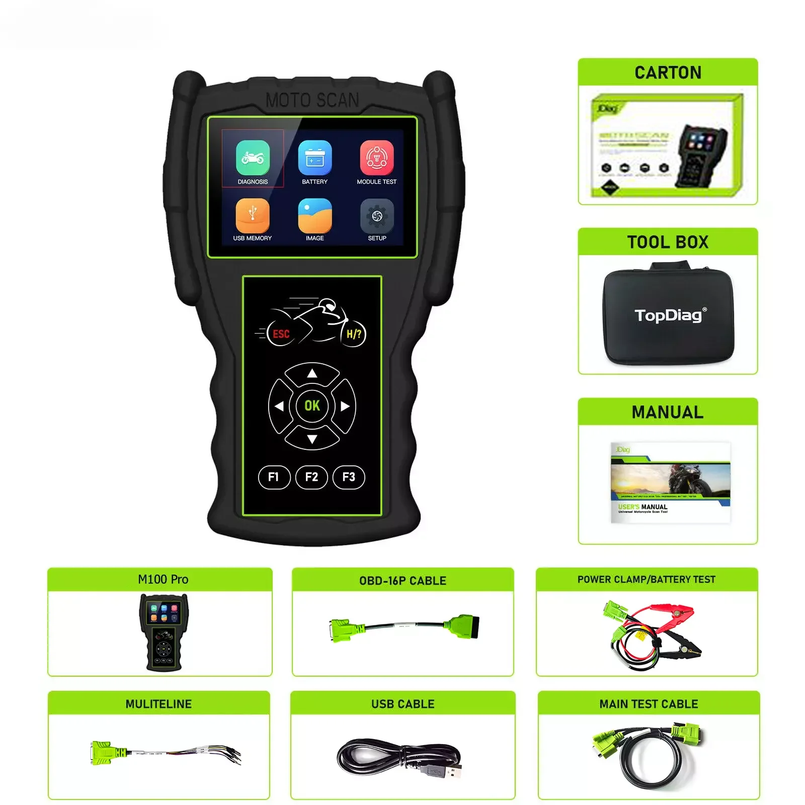 

In Stock JDiag M100 Pro Motorcycle Diagnostic Tool OBD2 Scanner Fault Diagnostic Tool For KT-M/Hond-a/Yamah-a/Kawasa-ki