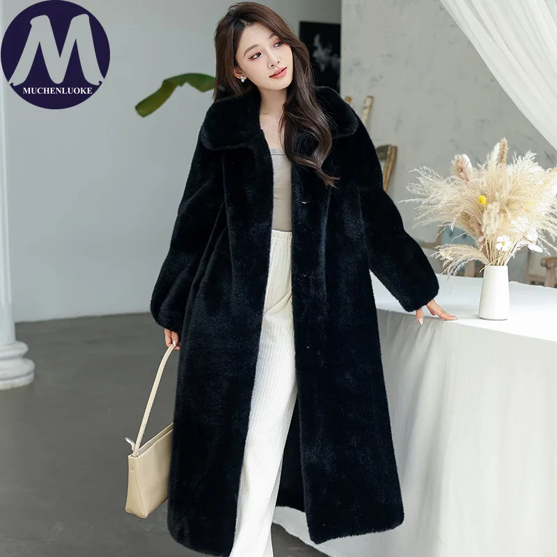 Women's Elegant Faux Mink Fur Coat Winter Square Neckline Thick Warm Casual Loose Korean Fashion Warm Jacket
