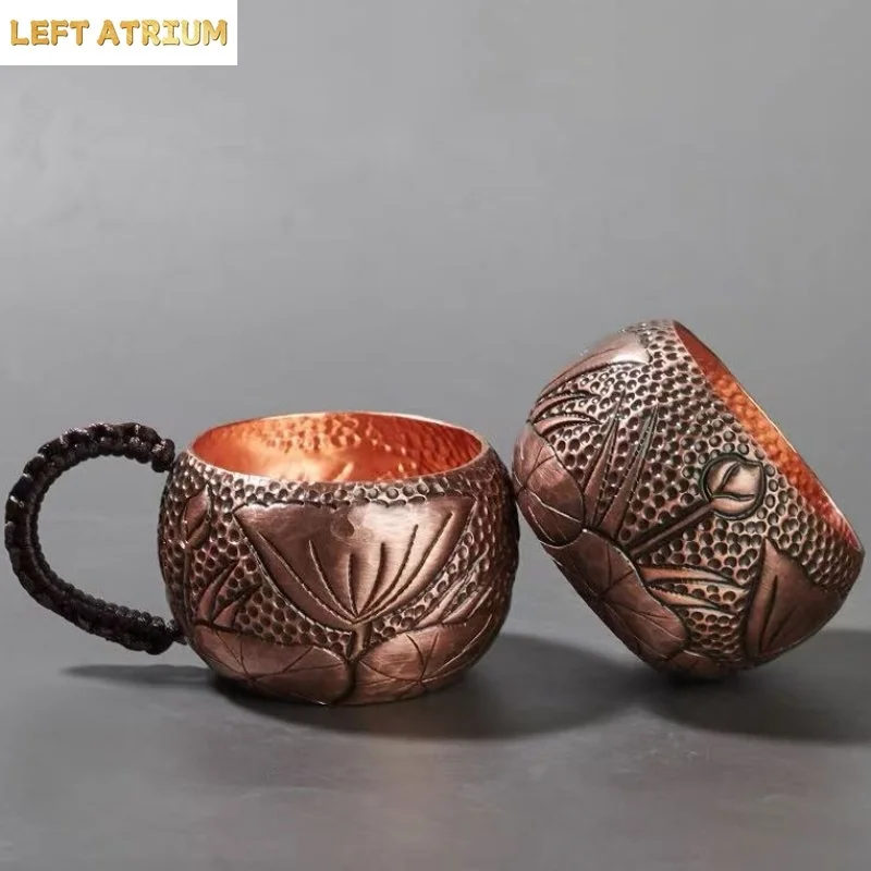 

Pure Copper Coffee Mug,Handcrafted Engraving Flower Texture Woven Handle 100 ml Moscow Mule Tumbler Mug,Vintage Tea Water Cup