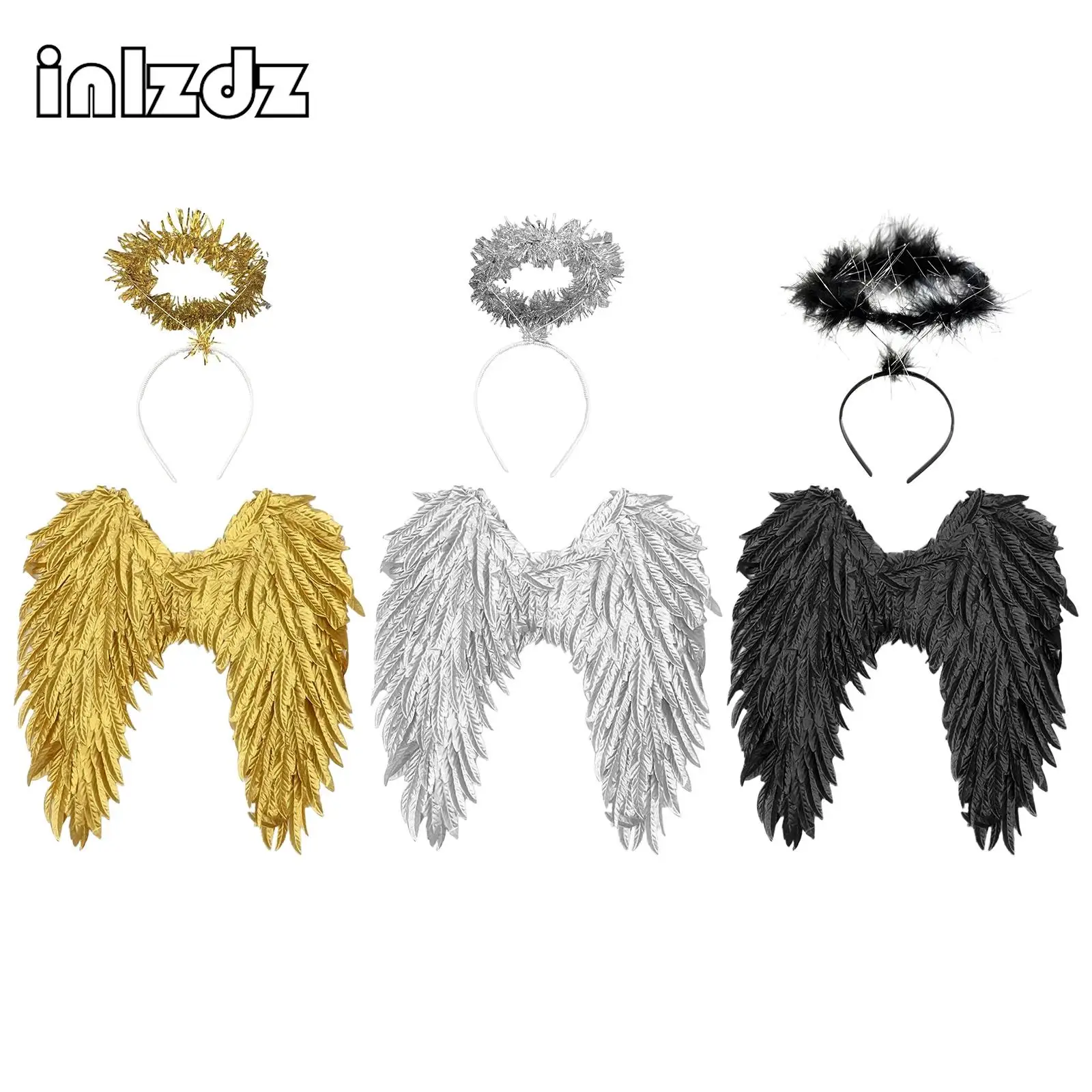 ใหม่ผู้หญิงผู้ชายสายรัดยืดหยุ่นปีกขนนกนางฟ้าพร้อมที่คาดผมเครื่องแต่งกายอุปกรณ์เสริมอุปกรณ์ประกอบฉากปาร์ตี้สำหรับคอสเพลย์การแสดงบนเวที