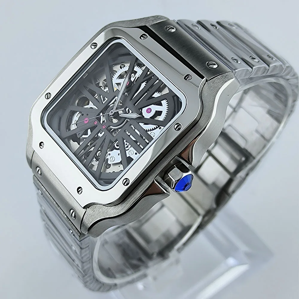 

NH70 Watch Square Dial Hollowed out Roma Dial Watch Case Folding Buckle Square Case fit NH70 movement Men's Watch