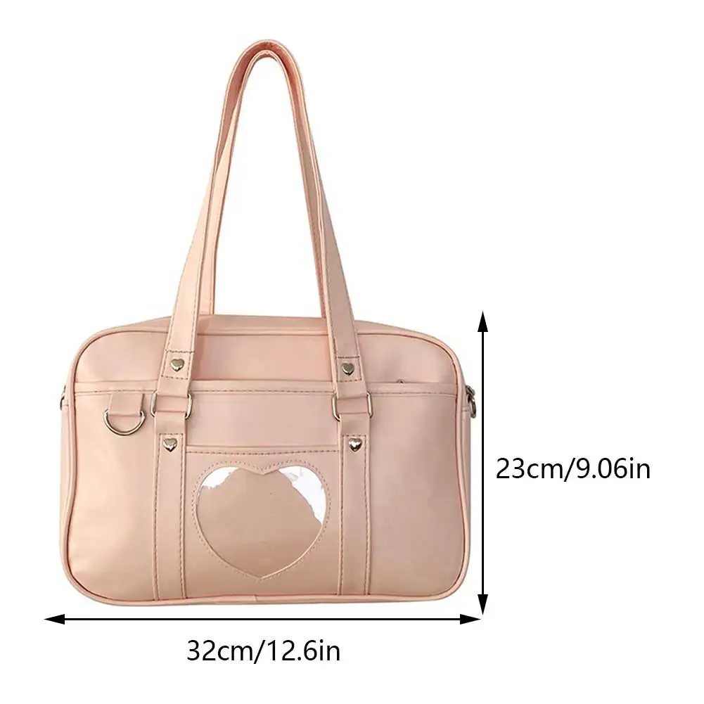 Women Jk School Handbag Large Capacity PU Anime Crossbody Bag Transparent Love Heart Shoulder Uniform Bag for Shopping Commuting